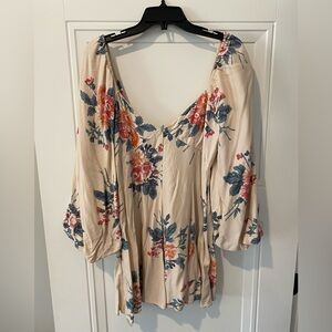 Free People Francesca Floral Long Sleeve Dress - medium green pink